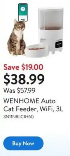 Walmart WENHOME Auto Cat Feeder, WiFi offer