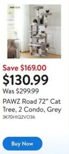 Walmart PAWZ Road 72" Cat Tree, 2 Condo, Grey offer