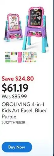 Walmart OROLIVING 4-in-1 Kids Art Easel, Blue/ Purple offer