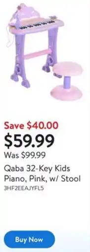 Walmart Qaba 32-Key Kids Piano, Pink, w/ Stool offer