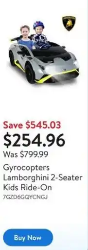 Walmart Gyrocopters Lamborghini 2-Seater Kids Ride-On offer