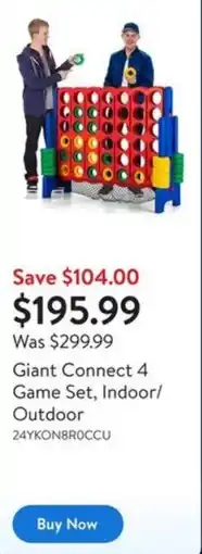 Walmart Giant Connect 4 Game Set, Indoor/ Outdoor offer