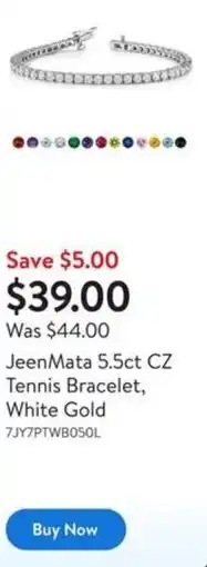 Walmart JeenMata 5.5ct CZ Tennis Bracelet, White Gold offer