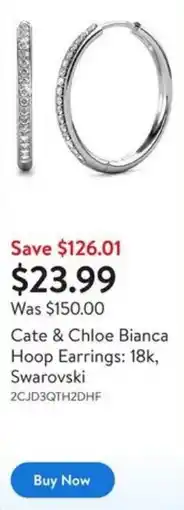 Walmart Cate & Chloe Bianca Hoop Earrings: 18k, Swarovski offer