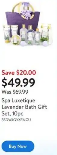 Walmart Spa luxetique lavender bath gift set offer