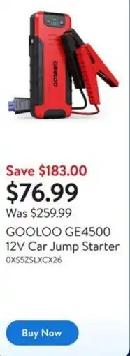 Walmart GOOLOO GE4500 12V Car Jump Starter offer