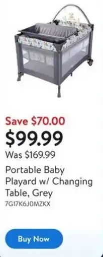 Walmart Portable Baby Playard w/ Changing Table, Grey offer