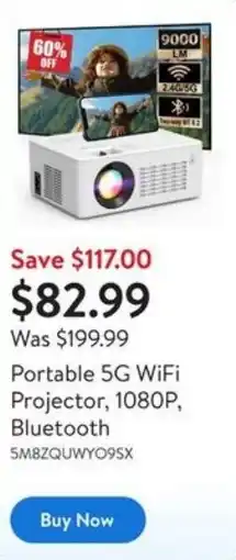 Walmart Portable 5G WiFi Projector, 1080P, Bluetooth offer