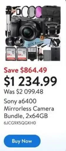 Walmart Sony a6400 Mirrorless Camera Bundle, 2x64GB offer