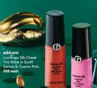 Pharmaprix ARMANI Luminous Silk Cheek Tint Shine in Sunlit Sienna & Cosmic Pink offer