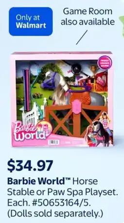 Walmart Barbie World Horse Stable or Paw Spa Playset offer