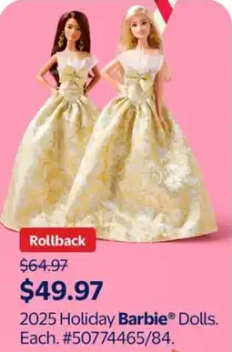 Walmart 2025 Holiday Barbie Dolls offer
