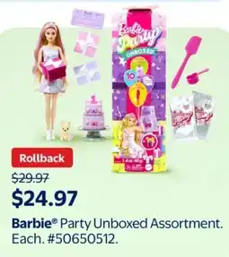 Walmart Barbie Party Unboxed Assortment offer