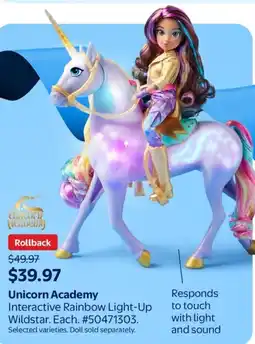 Walmart Unicorn Academy Interactive Rainbow Light-Up Wildstar offer