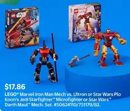 Walmart LEGO Marvel Iron Man Mech vs. Ultron or Star Wars Plo Koon's Jedi Starfighter, Microfighter or Star Wars, Darth Maul Mech offer