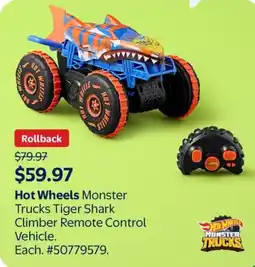 Walmart Hot Wheels Monster Trucks Tiger Shark Climber Remote Control Vehicle offer