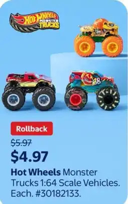 Walmart Hot Wheels Monster Trucks 1:64 Scale Vehicles offer