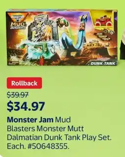 Walmart Monster Jam Mud Blasters Monster Mutt Dalmatian Dunk Tank Play Set offer