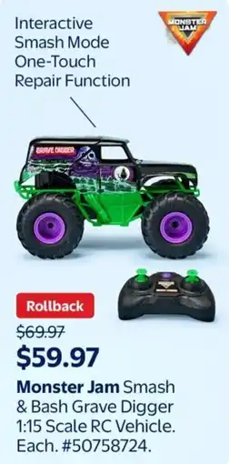 Walmart Monster Jam Smash & Bash Grave Digger 1:15 Scale RC Vehicle. offer