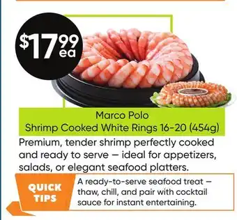 Healthy Planet Marco Polo Shrimp Cooked White Rings 16-20 (454g) offer