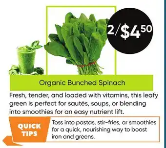 Healthy Planet Organic Bunched Spinach offer