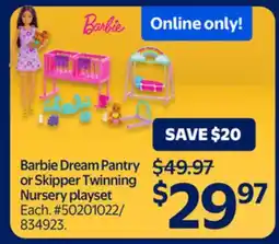 Walmart Barbie Dream Pantry or Skipper Twinning Nursery playset offer