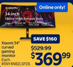 Walmart Xiaomi 34 curved gaming monitor offer