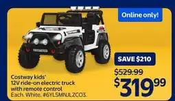 Walmart Costway kids' 12V ride-on electric truck with remote control offer