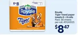 Walmart Royale Tiger Towel paper towels 6 = 8 rolls offer