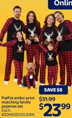 Walmart PatPat antler print matching family pyjamas set offer