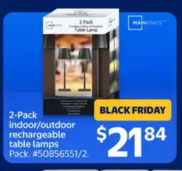 Walmart Mainstays 2-Pack indoor/outdoor rechargeable table lamps offer