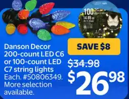 Walmart Danson Decor 200-count LED C6 string lights offer