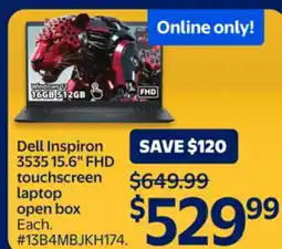 Walmart Dell Inspiron 3535 15.6 FHD touchscreen laptop open box offer