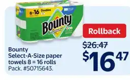 Walmart Bounty Select-A-Size paper towels 8=16 rolls offer