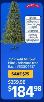 Walmart 7.5' Pre-lit Milford Pine Christmas tree offer