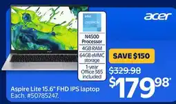 Walmart ACER Aspire Lite 15.6 FHD IPS laptop offer