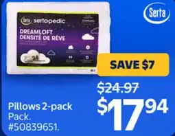 Walmart Serta Pillows 2-pack offer