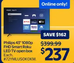 Walmart Philips 43 1080p FHD Smart Roku LED TV Open Box offer