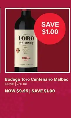 LCBO Bodega Toro Centenario Malbec offer