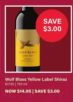 LCBO Wolf Blass Yellow Label Shiraz offer
