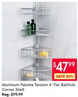Kitchen Stuff Plus Aluminum Paloma Tension 4-Tier Bathtub Corner Shelf offer