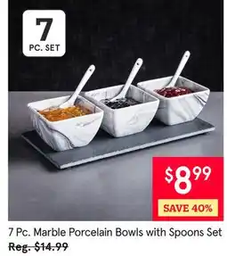 Kitchen Stuff Plus 7 Pc. Marble Porcelain Bowls with Spoons Set offer