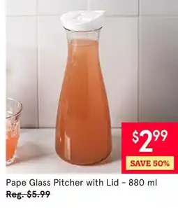 Kitchen Stuff Plus Pape Glass Pitcher with Lid - 880 ml offer