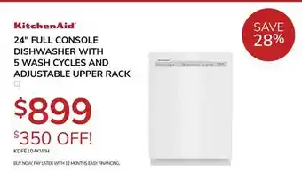 Goemans Appliances KITCHENAID 24 FULL CONSOLE DISHWASHER WITH 5 WASH CYCLES AND ADJUSTABLE UPPER RACK offer