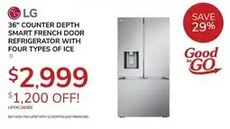 Goemans Appliances LG 36 COUNTER DEPTH SMART FRENCH DOOR REFRIGERATOR WITH FOUR TYPES OF ICE offer