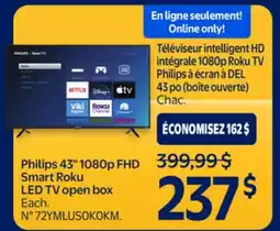Walmart Philips 431080p FHD Smart Roku LED TV open box offer