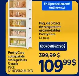 Walmart PrettyCare collapsible storage bins 5-pack offer