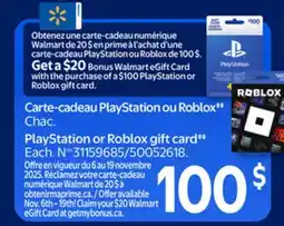 Walmart PlayStation or Roblox Gift Card‡‡ offer
