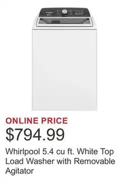 Costco Whirlpool 5.4 cu ft. White Top Load Washer with Removable Agitator offer