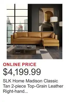 Costco SLK Home Madison Classic Tan 2-piece Top-Grain Leather Right-hand Facing Sectional offer